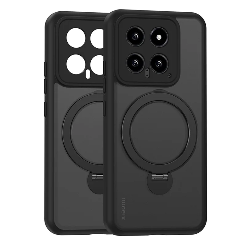 Magnetisk fodral för Xiaomi 14 Pro PC+TPU mobilskal med ringhållare och ställfot - Svart