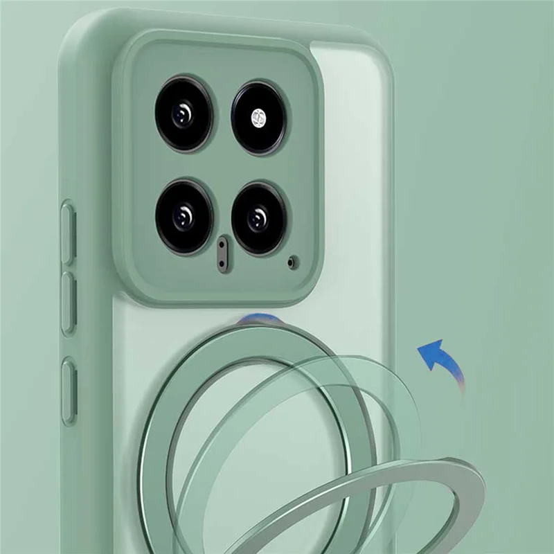 Magnetisk fodral för Xiaomi 14 Pro PC+TPU mobilskal med ringhållare och ställfot - Svart