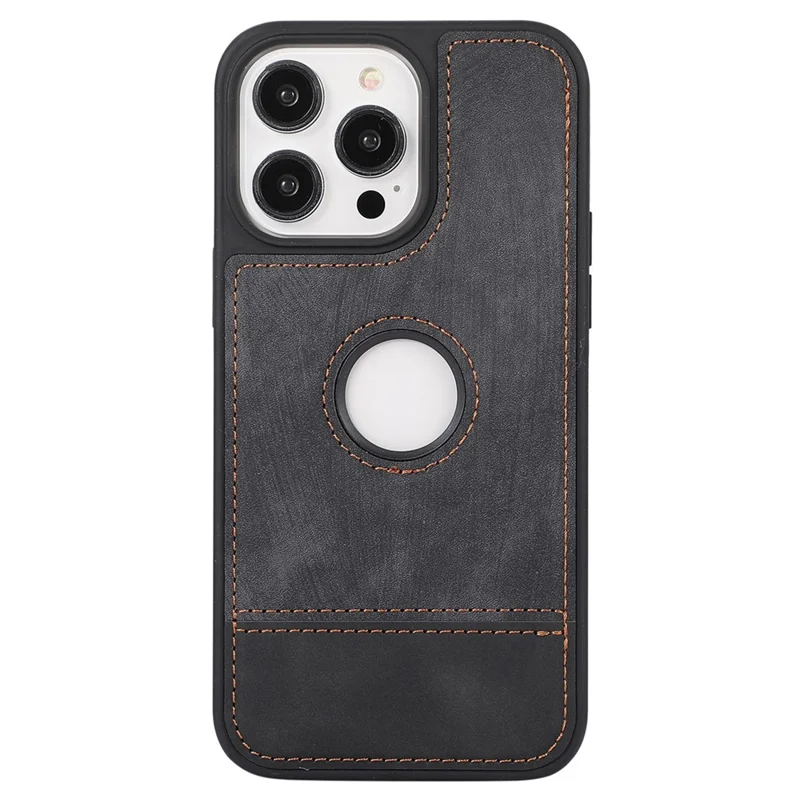 Per iPhone 15 Pro Max Case Drop-resistant PU Leather Coated TPU Logo View Mobile Phone Shell - Nero