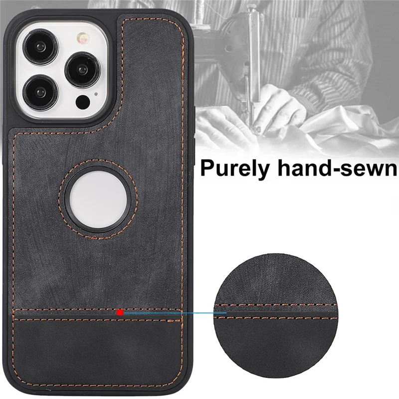 Per iPhone 15 Pro Max Case Drop-resistant PU Leather Coated TPU Logo View Mobile Phone Shell - Nero