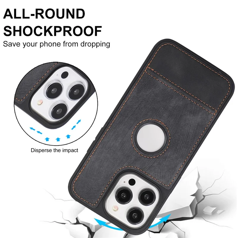 Per iPhone 15 Pro Max Case Drop-resistant PU Leather Coated TPU Logo View Mobile Phone Shell - Nero