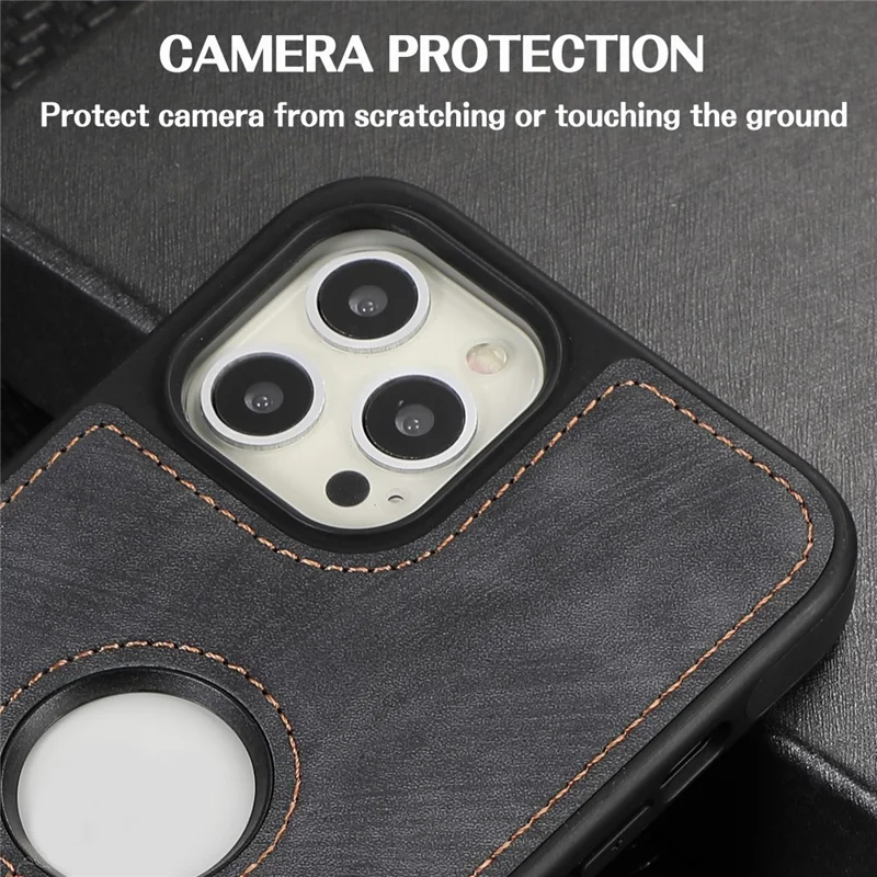 Per iPhone 15 Pro Max Case Drop-resistant PU Leather Coated TPU Logo View Mobile Phone Shell - Nero