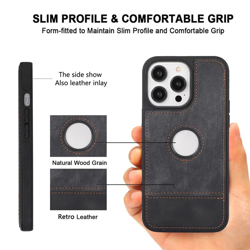 Per iPhone 15 Pro Max Case Drop-resistant PU Leather Coated TPU Logo View Mobile Phone Shell - Nero