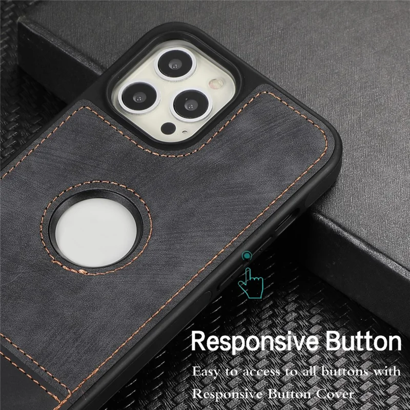 Per iPhone 15 Pro Max Case Drop-resistant PU Leather Coated TPU Logo View Mobile Phone Shell - Nero