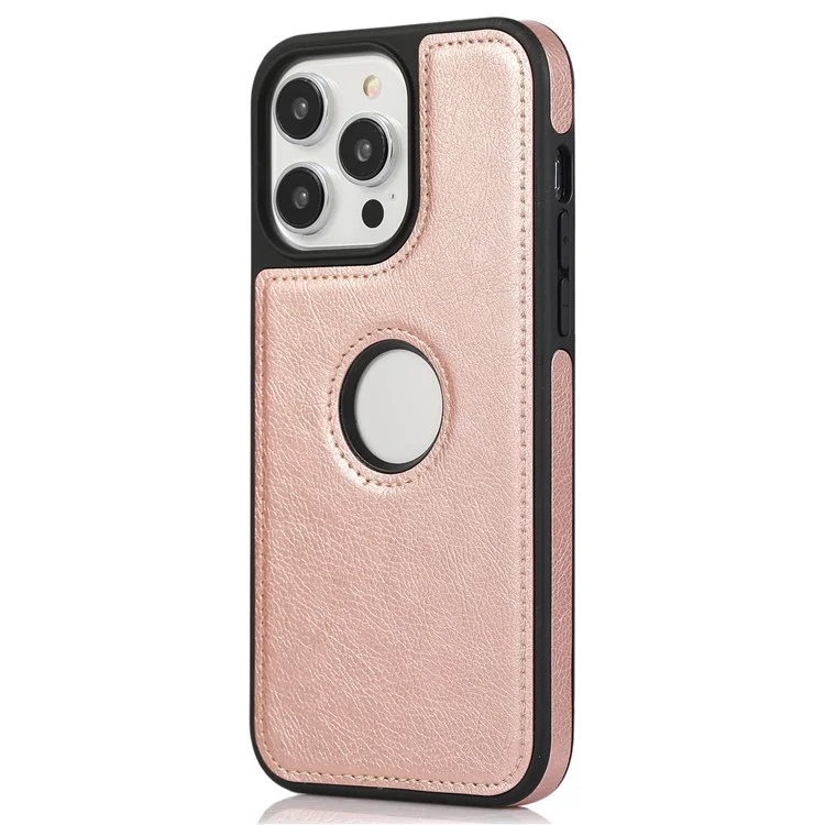 Para iPhone 15 Pro Max Case PU Leather Coated TPU Solid Color Logo View Mobile Phone Cover - Rose Gold