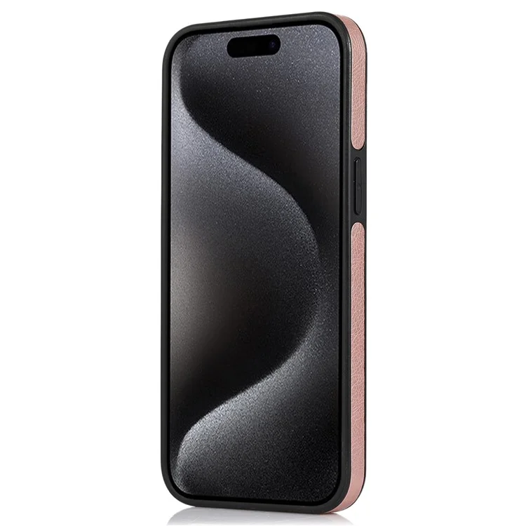Para iPhone 15 Pro Max Case PU Leather Coated TPU Solid Color Logo View Mobile Phone Cover - Rose Gold
