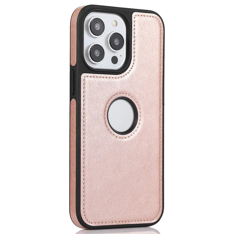 Para iPhone 15 Pro Max Case PU Leather Coated TPU Solid Color Logo View Mobile Phone Cover - Rose Gold