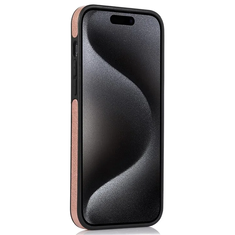 Para iPhone 15 Pro Max Case PU Leather Coated TPU Solid Color Logo View Mobile Phone Cover - Rose Gold