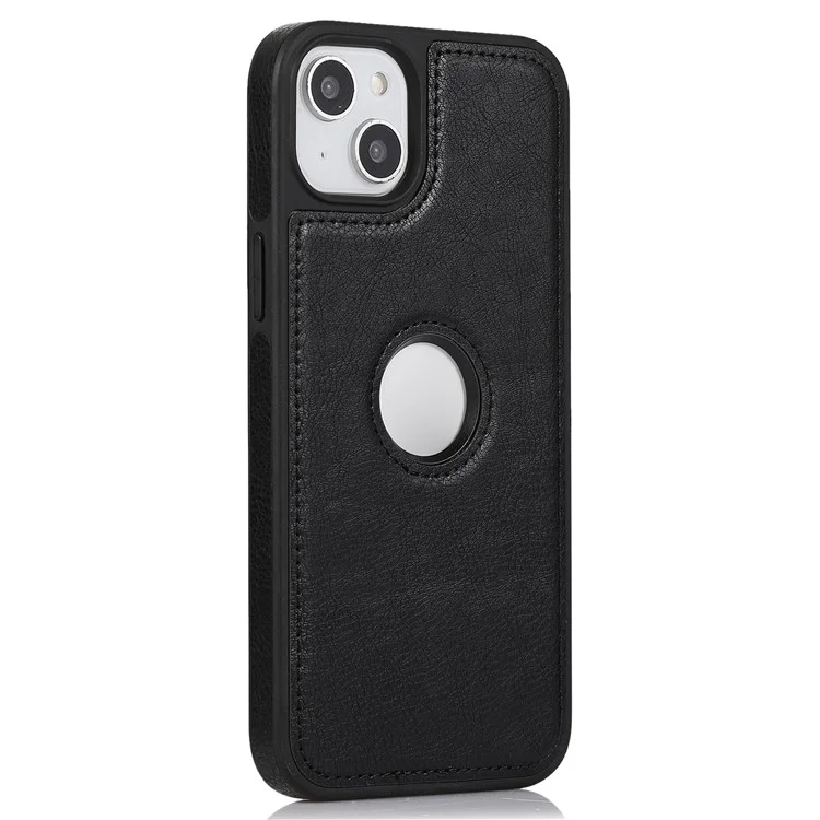 For iPhone 15 Case PU Leather Coated TPU Shockproof Cell Phone Cover with  Logo View Window - Black