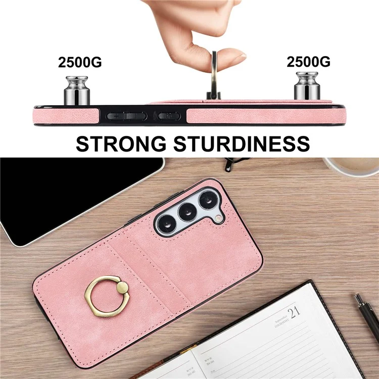 For Samsung Galaxy S24 Case PU Leather Coated TPU Retro Card Slots Phone Cover - Pink