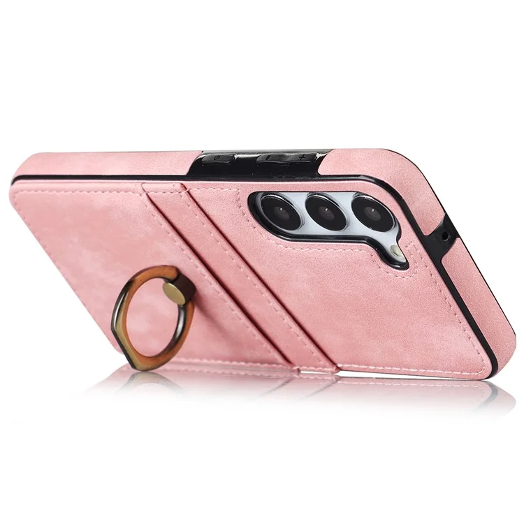 For Samsung Galaxy S24 Case PU Leather Coated TPU Retro Card Slots Phone Cover - Pink