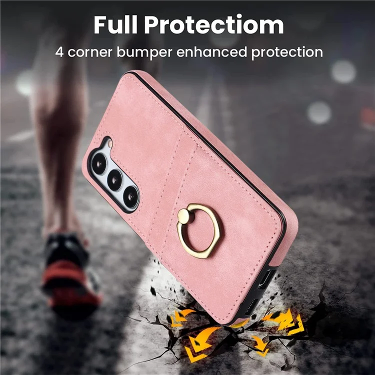 For Samsung Galaxy S24 Case PU Leather Coated TPU Retro Card Slots Phone Cover - Pink