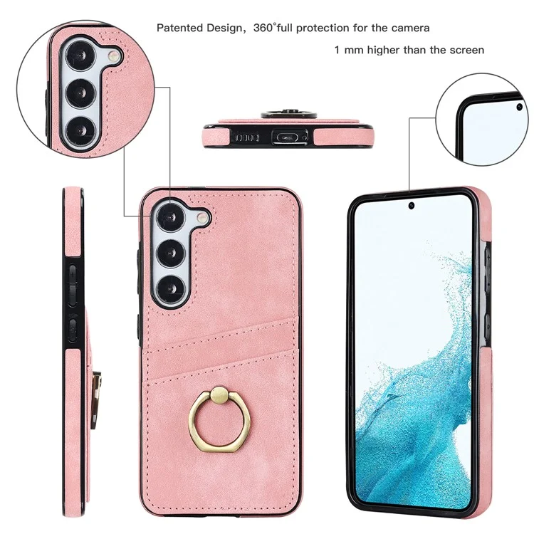 For Samsung Galaxy S24 Case PU Leather Coated TPU Retro Card Slots Phone Cover - Pink