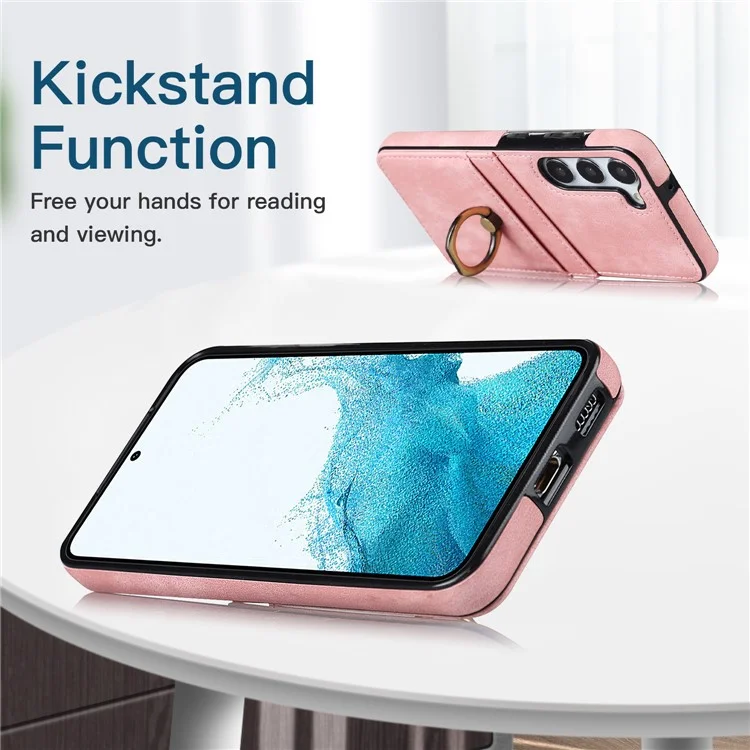 For Samsung Galaxy S24 Case PU Leather Coated TPU Retro Card Slots Phone Cover - Pink