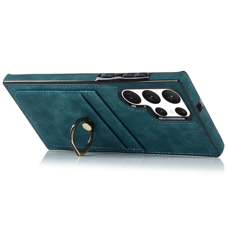 Pour Samsung Galaxy S24 Ultra Coque de téléphone cellulaire Anneau support Revêtement en cuir PU Couverture TPU - Vert
