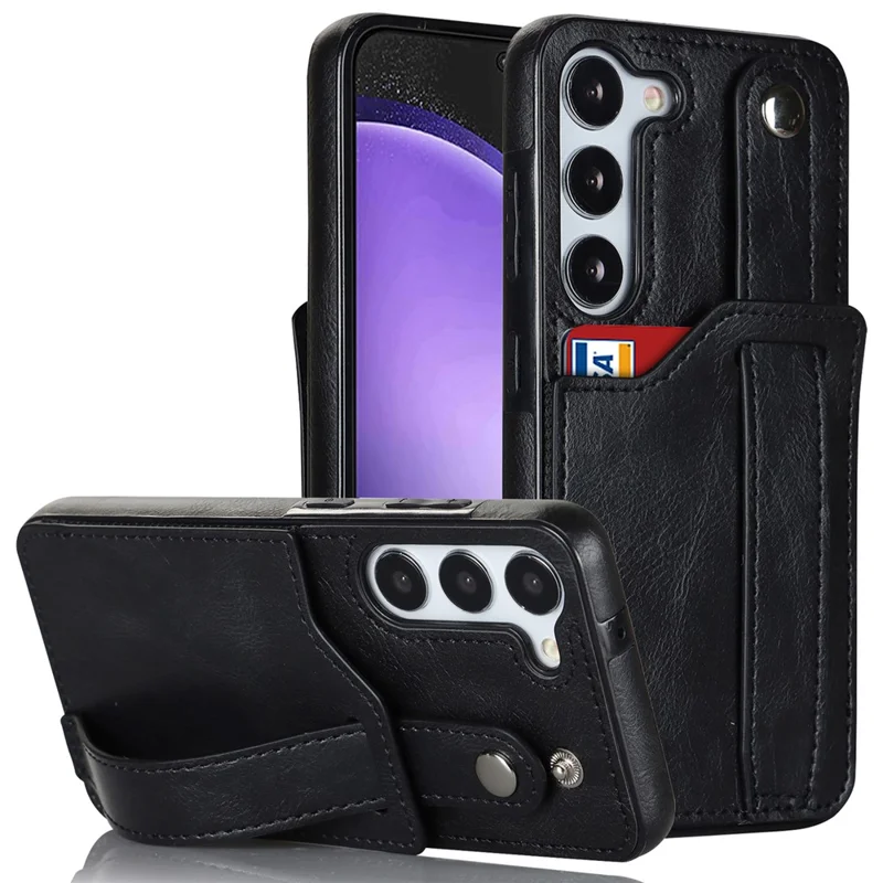 For Samsung Galaxy S23 FE Case Anti-scratch RFID Blocking Wristband Kickstand Phone Cover - Black