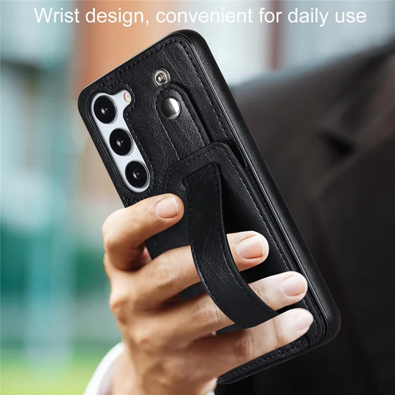 For Samsung Galaxy S23 FE Case Anti-scratch RFID Blocking Wristband Kickstand Phone Cover - Black