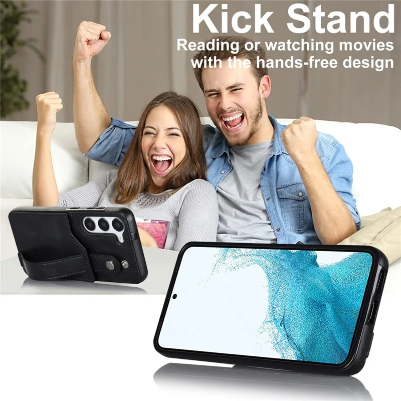 For Samsung Galaxy S23 FE Case Anti-scratch RFID Blocking Wristband Kickstand Phone Cover - Black