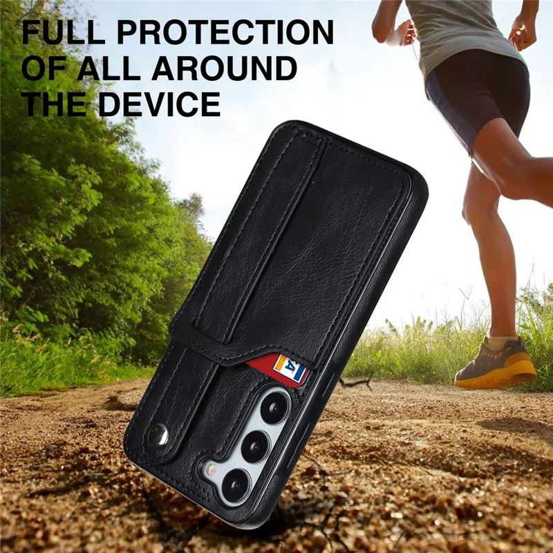 For Samsung Galaxy S23 FE Case Anti-scratch RFID Blocking Wristband Kickstand Phone Cover - Black