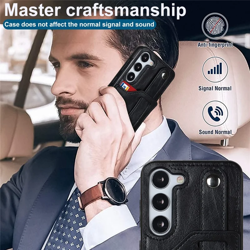 For Samsung Galaxy S23 FE Case Anti-scratch RFID Blocking Wristband Kickstand Phone Cover - Black