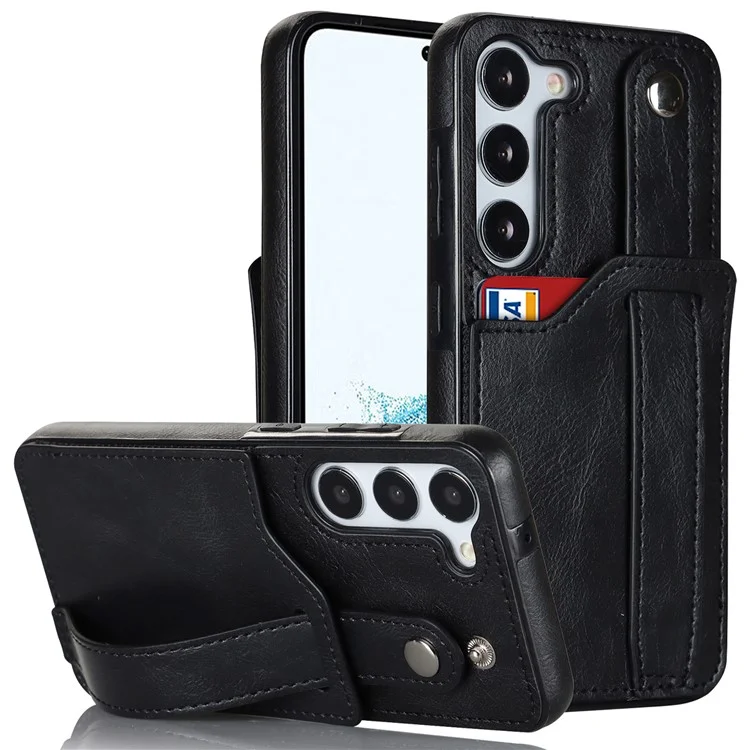 For Samsung Galaxy S24 Cell Phone Case Retro PU Leather Coated TPU RFID Blocking Cover - Black