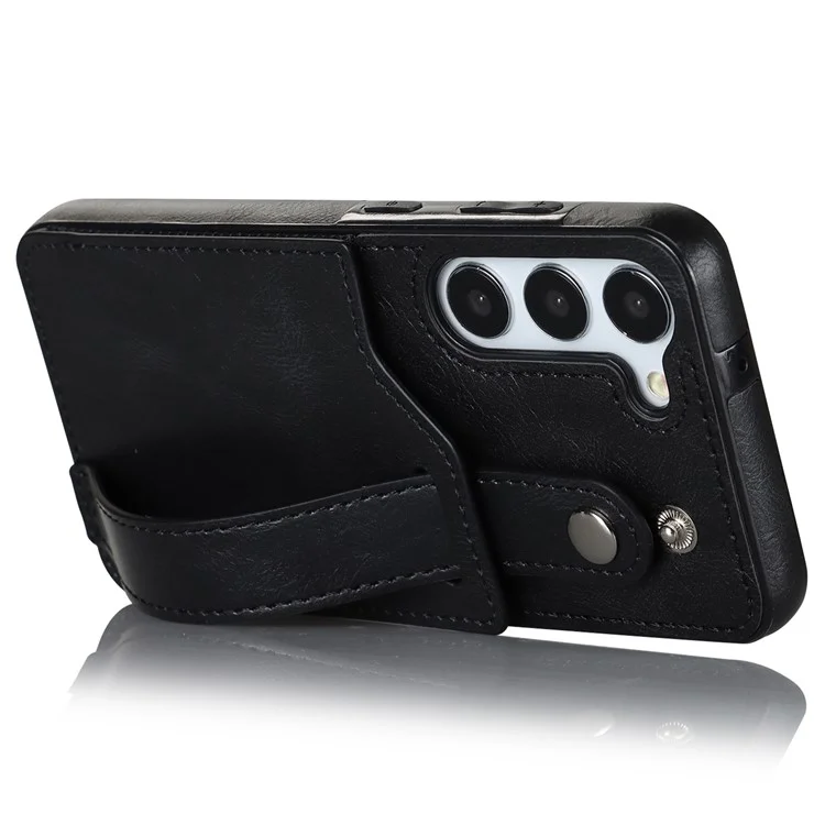 For Samsung Galaxy S24 Cell Phone Case Retro PU Leather Coated TPU RFID Blocking Cover - Black