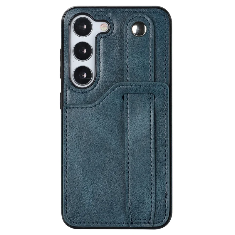 For Samsung Galaxy S24+ Case Retro PU Leather Coated TPU Wristband Kickstand Phone Shell - Blue