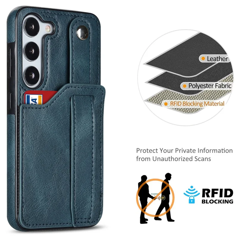 For Samsung Galaxy S24+ Case Retro PU Leather Coated TPU Wristband Kickstand Phone Shell - Blue