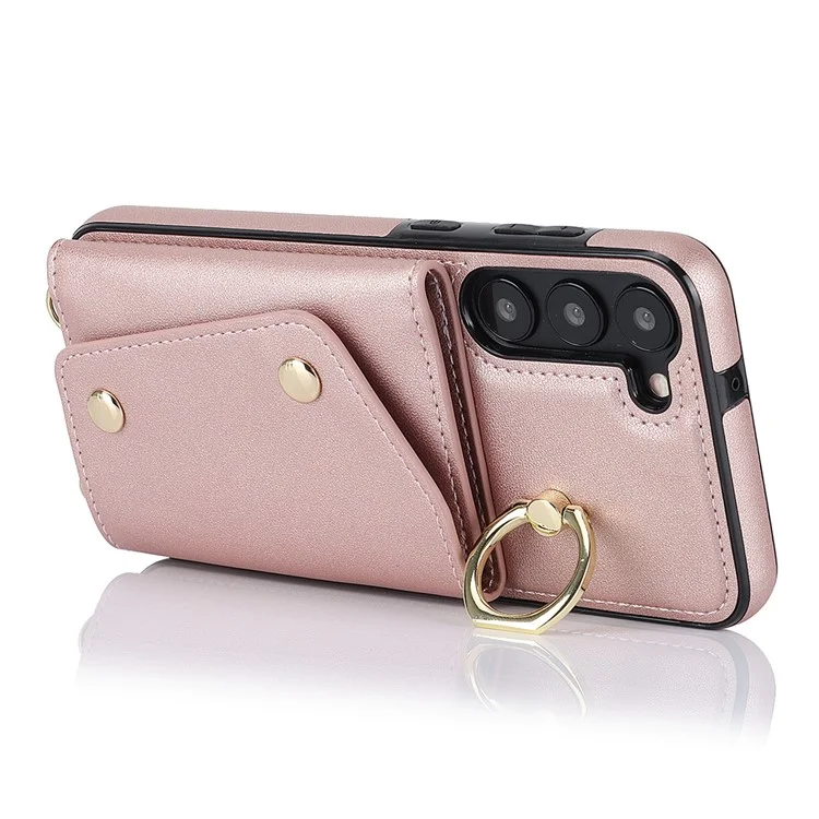 Para Samsung Galaxy S24+ Case Zipper Wallet Kickstand Phone Cover com Correia Transversal - Rose Gold