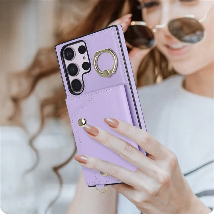 Para Samsung Galaxy S24 Ultra Case Wallet Zipper Anti-scratch PU Leather+TPU Phone Protector - Roxo