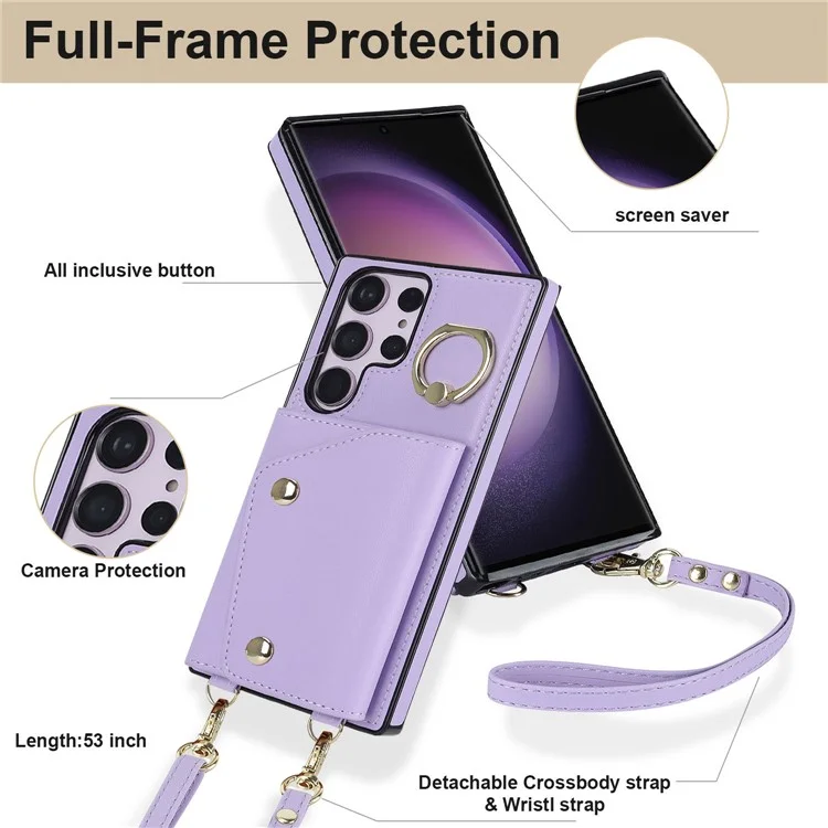 Para Samsung Galaxy S24 Ultra Case Wallet Zipper Anti-scratch PU Leather+TPU Phone Protector - Roxo