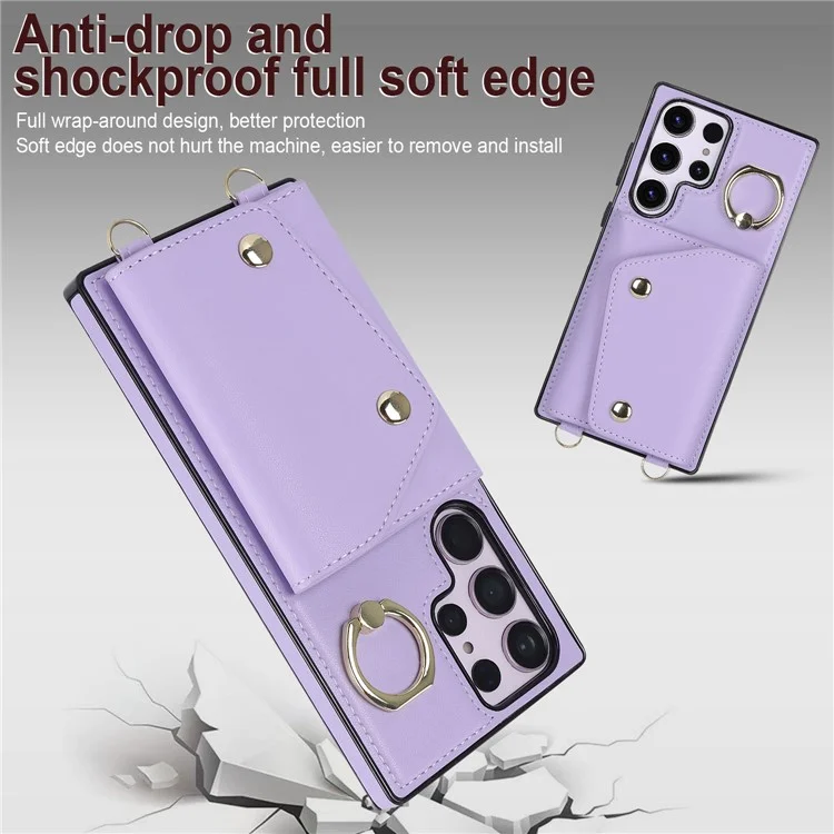 Para Samsung Galaxy S24 Ultra Case Wallet Zipper Anti-scratch PU Leather+TPU Phone Protector - Roxo