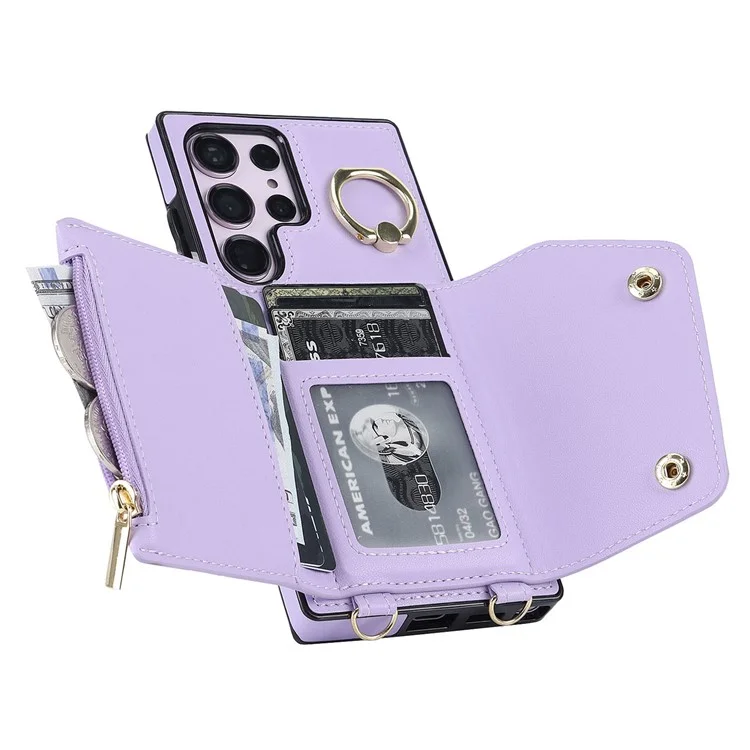 Para Samsung Galaxy S24 Ultra Case Wallet Zipper Anti-scratch PU Leather+TPU Phone Protector - Roxo