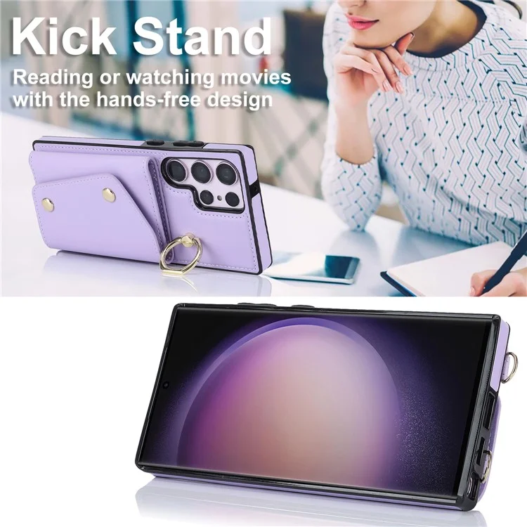 Para Samsung Galaxy S24 Ultra Case Wallet Zipper Anti-scratch PU Leather+TPU Phone Protector - Roxo