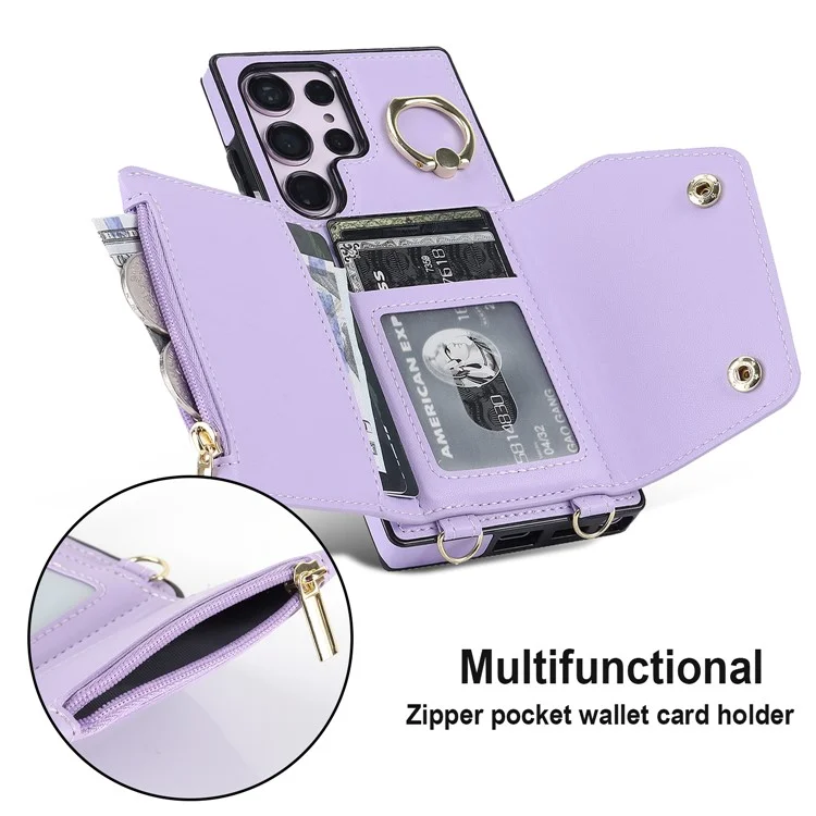 Para Samsung Galaxy S24 Ultra Case Wallet Zipper Anti-scratch PU Leather+TPU Phone Protector - Roxo