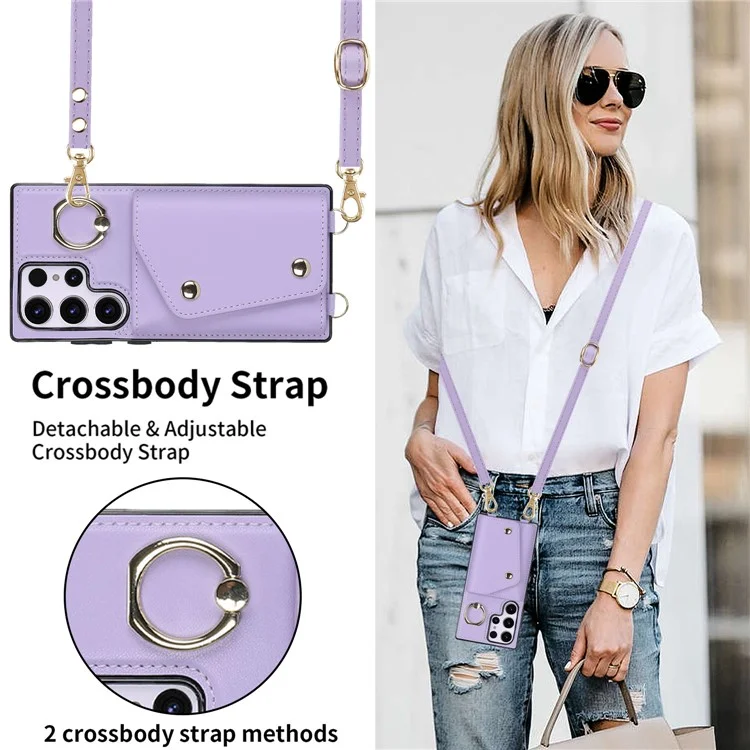 Para Samsung Galaxy S24 Ultra Case Wallet Zipper Anti-scratch PU Leather+TPU Phone Protector - Roxo