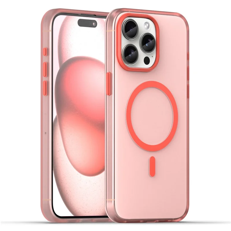 For iPhone 15 Pro Max Translucent Case Magnetic Phone Cover Compatible with MagSafe - Red