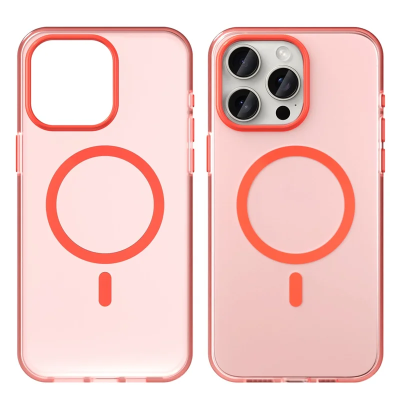 For iPhone 15 Pro Max Translucent Case Magnetic Phone Cover Compatible with MagSafe - Red