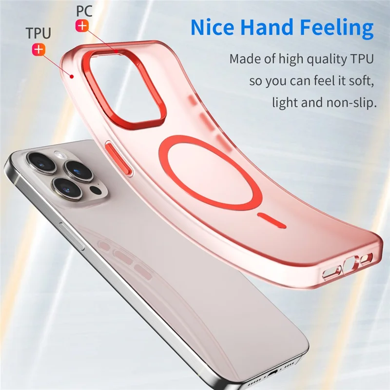 For iPhone 15 Pro Max Translucent Case Magnetic Phone Cover Compatible with MagSafe - Red