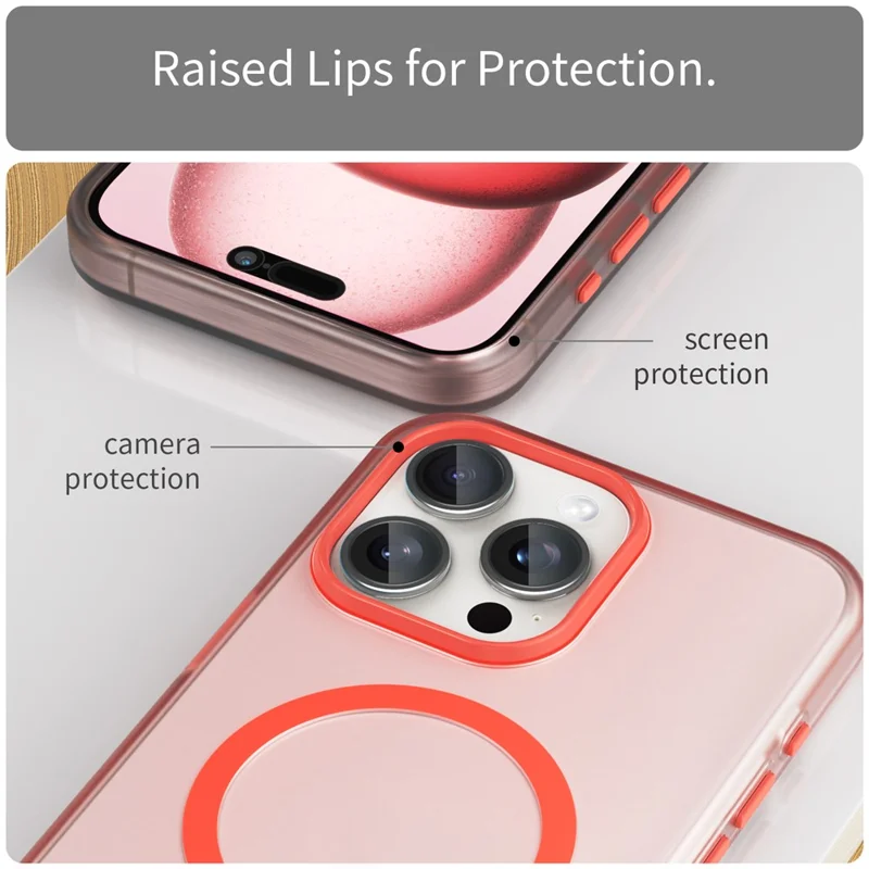 For iPhone 15 Pro Max Translucent Case Magnetic Phone Cover Compatible with MagSafe - Red