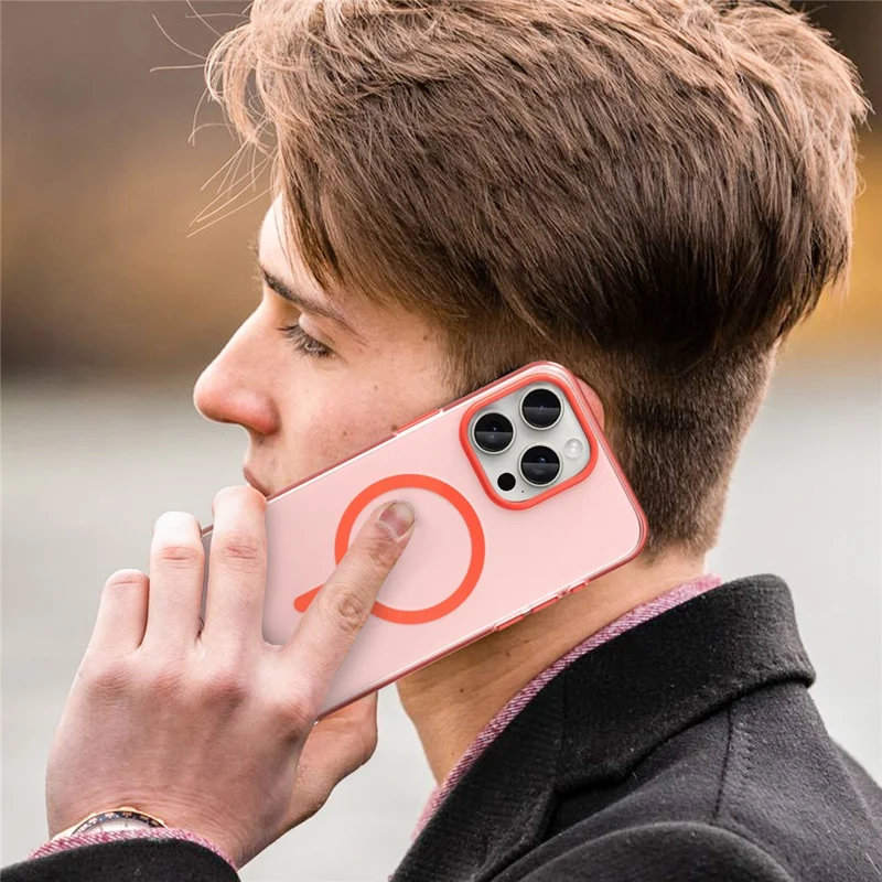 For iPhone 15 Pro Max Translucent Case Magnetic Phone Cover Compatible with MagSafe - Red