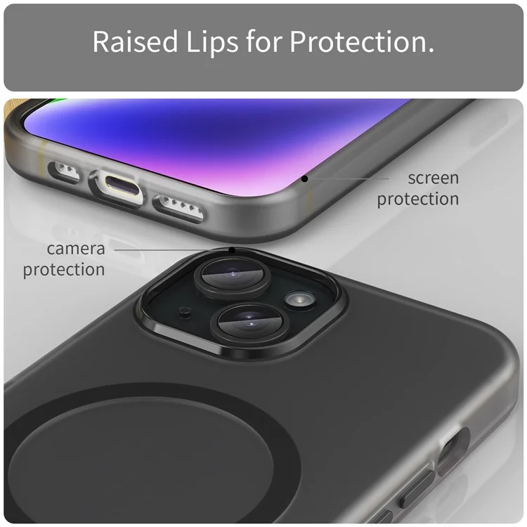 For iPhone 14 Translucent Phone Case Matte Design Compatible with MagSafe Wireless Charging - Black