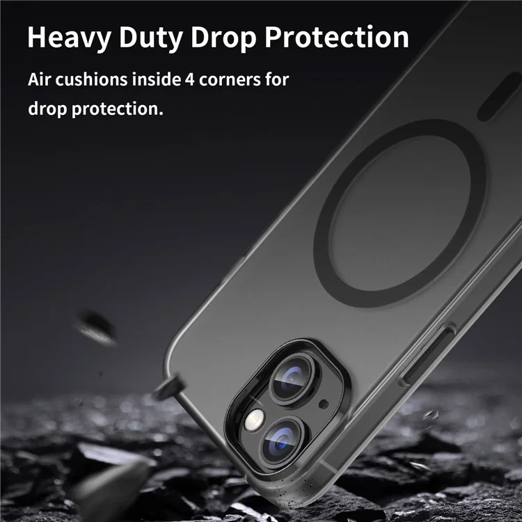 For iPhone 14 Translucent Phone Case Matte Design Compatible with MagSafe Wireless Charging - Black