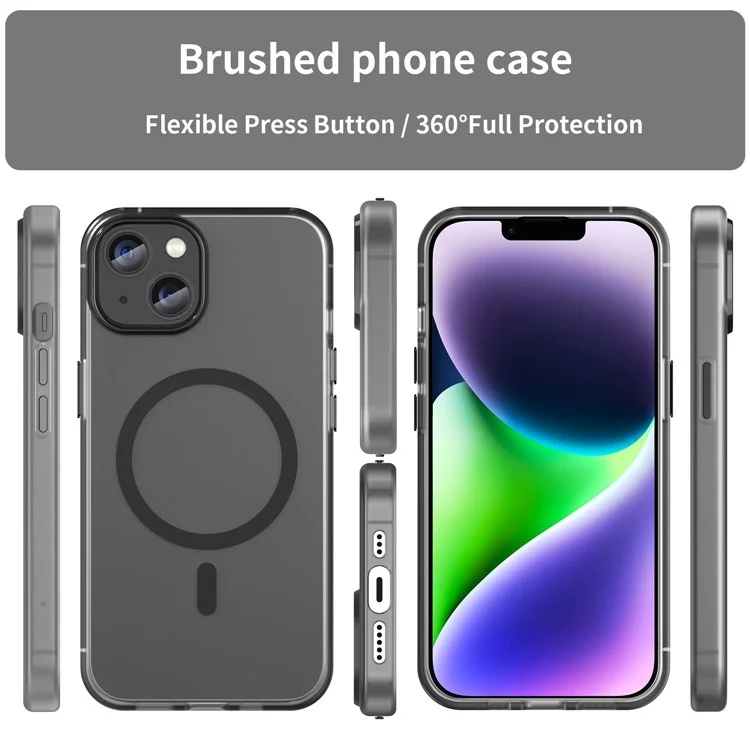 For iPhone 14 Translucent Phone Case Matte Design Compatible with MagSafe Wireless Charging - Black