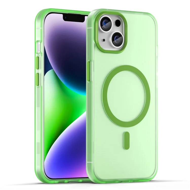 For iPhone 14 Translucent Phone Case Matte Design Compatible with MagSafe Wireless Charging - Fluorescent Green