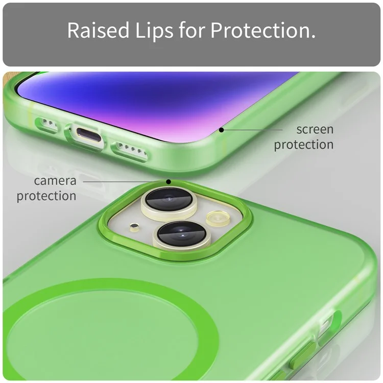 For iPhone 14 Translucent Phone Case Matte Design Compatible with MagSafe Wireless Charging - Fluorescent Green