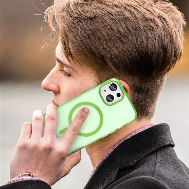 For iPhone 14 Translucent Phone Case Matte Design Compatible with MagSafe Wireless Charging - Fluorescent Green