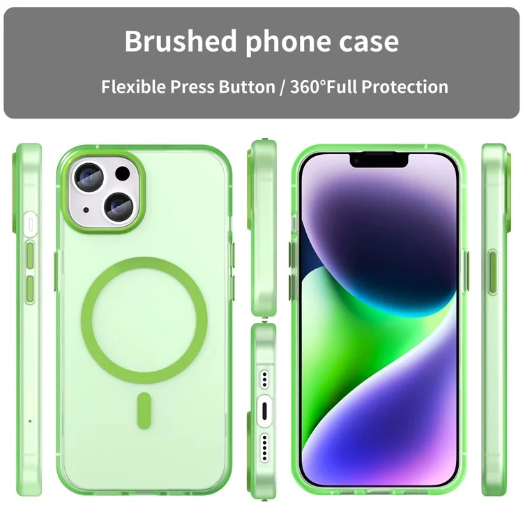 For iPhone 14 Translucent Phone Case Matte Design Compatible with MagSafe Wireless Charging - Fluorescent Green
