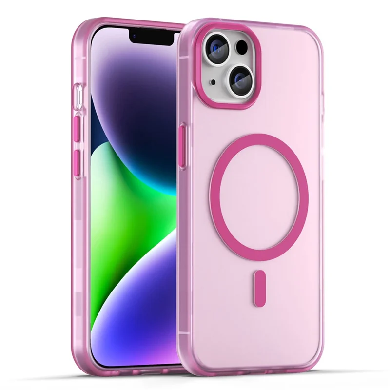 For iPhone 14 Translucent Phone Case Matte Design Compatible with MagSafe Wireless Charging - Pink