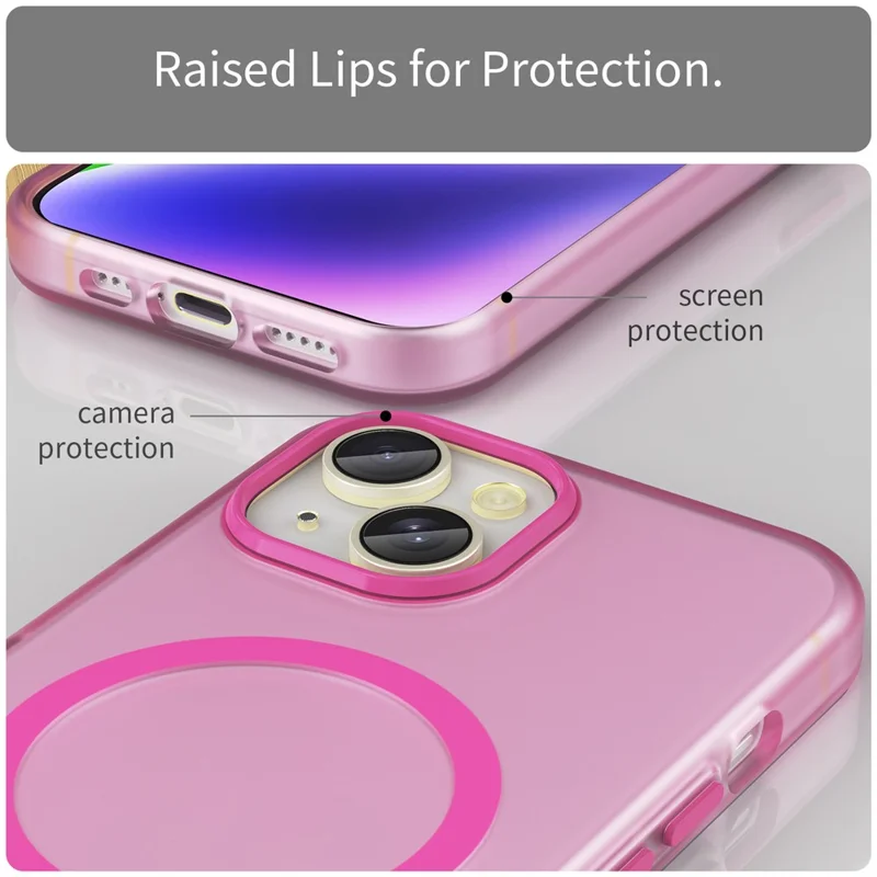 For iPhone 14 Translucent Phone Case Matte Design Compatible with MagSafe Wireless Charging - Pink